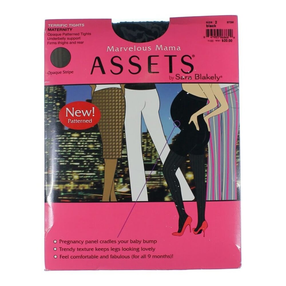 Assets by Sara Blakely Maternity Tights Textured Mama Opaque Stripe Size 2 Black
